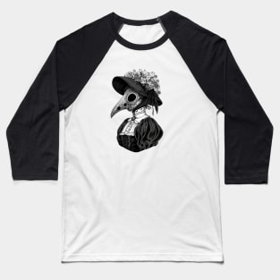 Black and White Gothic Plague Lady Baseball T-Shirt